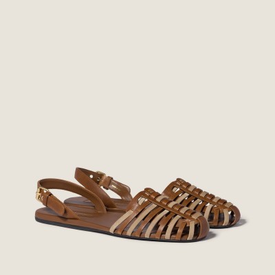 Miu Miu Nappa And Suede Leather Sandals Oak Desert Beige MM261184 Miu Miu Nappa And Suede Leather Sandals Oak Desert Beige MM261184
