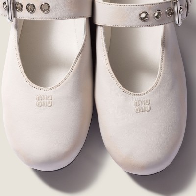 Miu Miu Nappa Leather Ballerinas Chalk White MM261047 Miu Miu Nappa Leather Ballerinas Chalk White MM261047