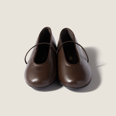 Miu Miu Nappa Leather Ballerinas Dark Brown MM261016