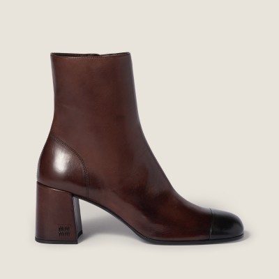 Miu Miu Nappa Leather Booties Dark Brown Black MM261285