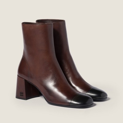 Miu Miu Nappa Leather Booties Dark Brown Black MM261285 Miu Miu Nappa Leather Booties Dark Brown Black MM261285