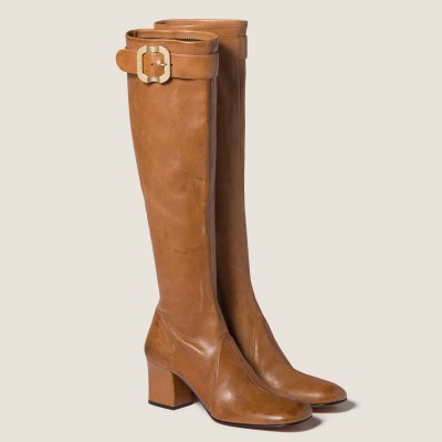 Miu Miu Nappa Leather Boots With Buckle Caramel MM261301 Miu Miu Nappa Leather Boots With Buckle Caramel MM261301