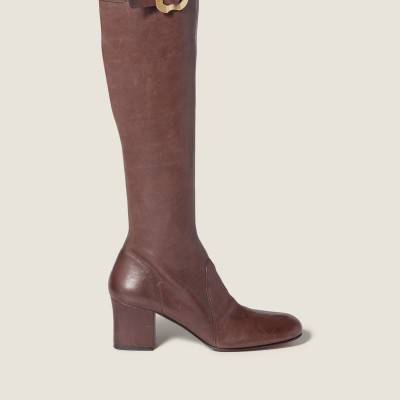 Miu Miu Nappa Leather Boots With Buckle Dark Brown MM261300