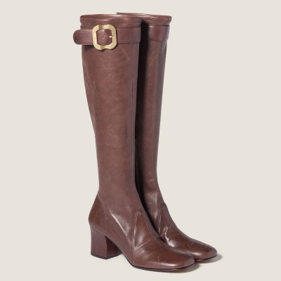 Miu Miu Nappa Leather Boots With Buckle Dark Brown MM261300 Miu Miu Nappa Leather Boots With Buckle Dark Brown MM261300