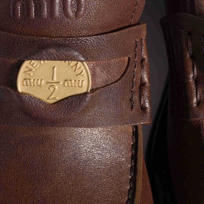 Miu Miu Nappa Leather Loafers Cocoa Brown MM261318 Miu Miu Nappa Leather Loafers Cocoa Brown MM261318
