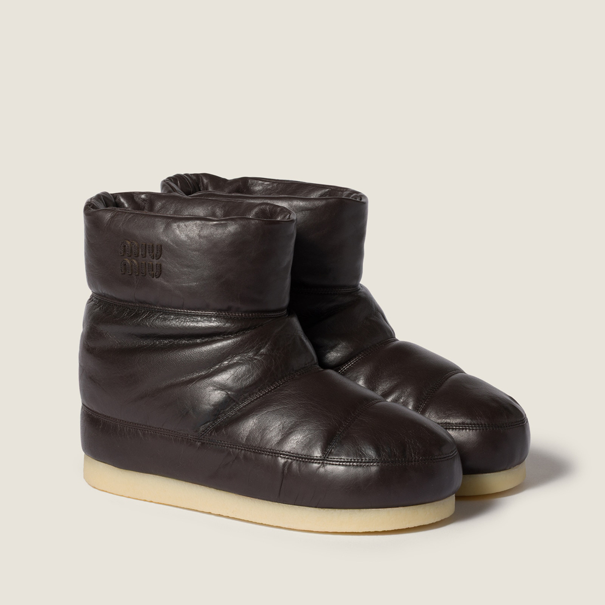 Miu Miu Padded Nappa Leather Booties Coffee MM261286 Miu Miu Padded Nappa Leather Booties Coffee MM261286