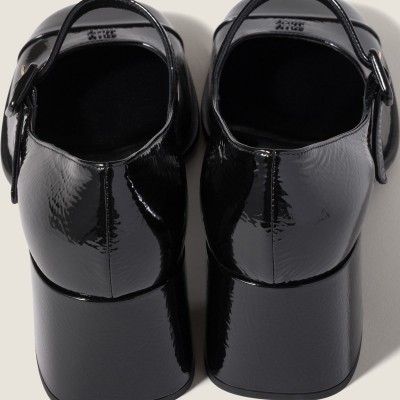 Miu Miu Patent Leather And Naplak Leather Pumps Black MM261339
