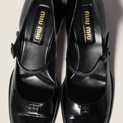 Miu Miu Patent Leather And Naplak Leather Pumps Black MM261339