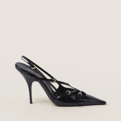 Miu Miu Patent Leather Slingbacks With Buckles Black MM261224 Miu Miu Patent Leather Slingbacks With Buckles Black MM261224