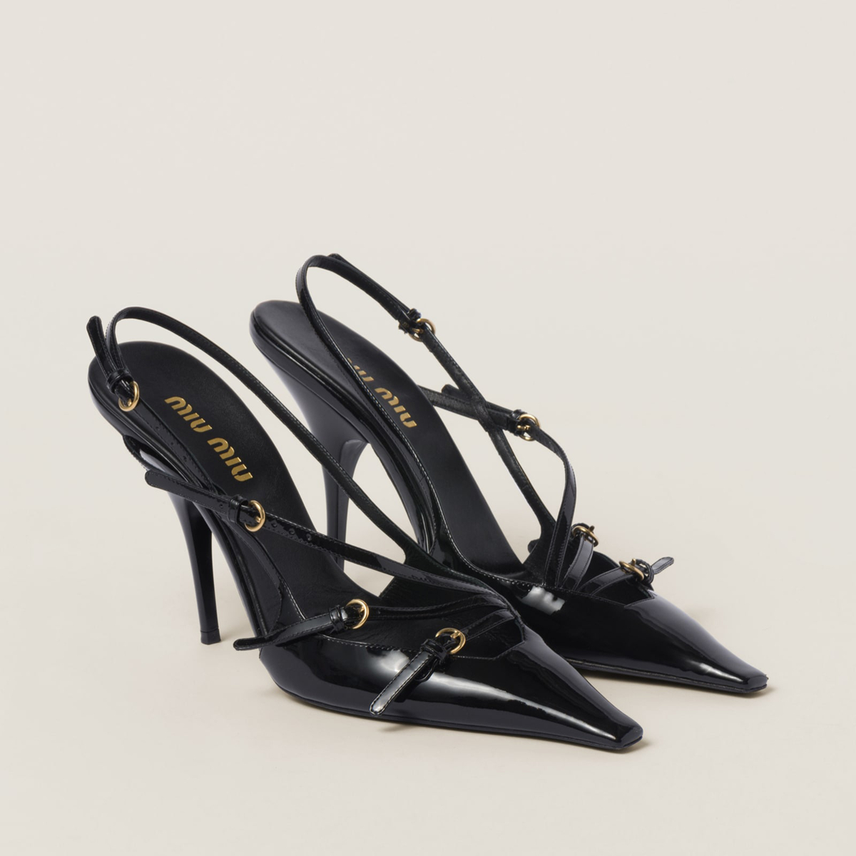 Miu Miu Patent Leather Slingbacks With Buckles Black MM261224 Miu Miu Patent Leather Slingbacks With Buckles Black MM261224