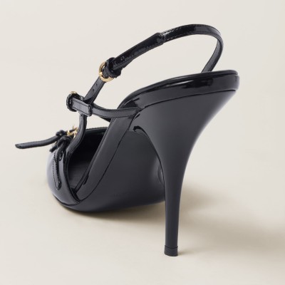 Miu Miu Patent Leather Slingbacks With Buckles Black MM261224 Miu Miu Patent Leather Slingbacks With Buckles Black MM261224