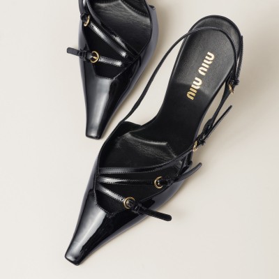 Miu Miu Patent Leather Slingbacks With Buckles Black MM261224 Miu Miu Patent Leather Slingbacks With Buckles Black MM261224
