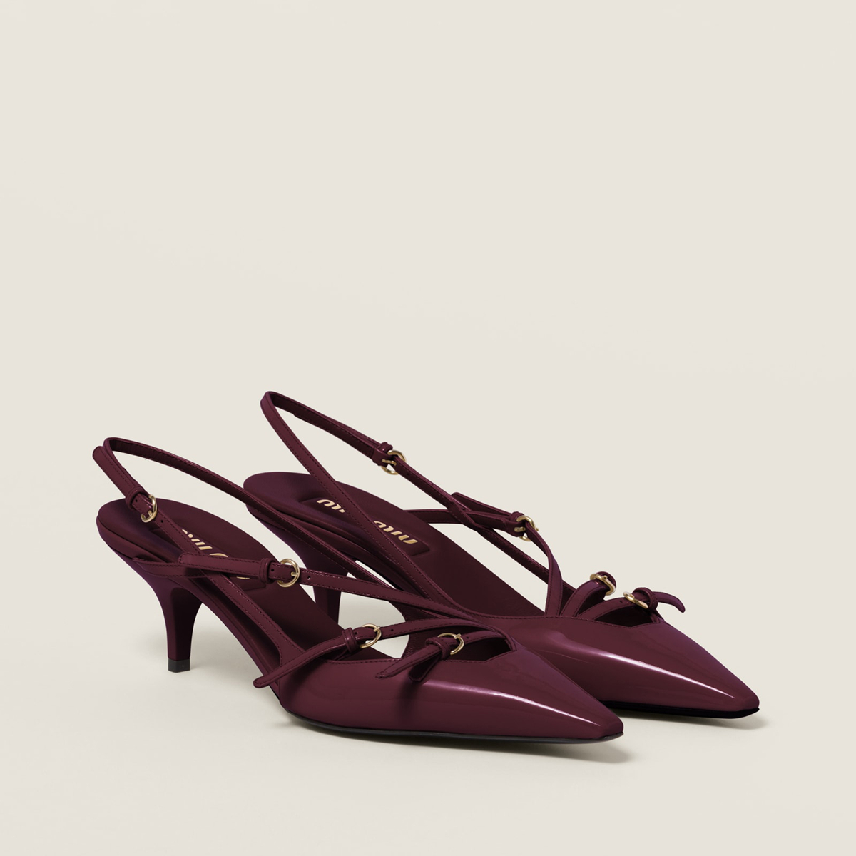 Miu Miu Patent Leather Slingbacks With Buckles Crimson MM261223 Miu Miu Patent Leather Slingbacks With Buckles Crimson MM261223