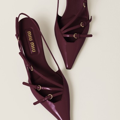 Miu Miu Patent Leather Slingbacks With Buckles Crimson MM261223 Miu Miu Patent Leather Slingbacks With Buckles Crimson MM261223