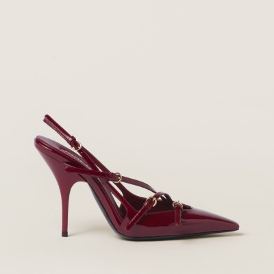 Miu Miu Patent Leather Slingbacks With Buckles Crimson MM261225 Miu Miu Patent Leather Slingbacks With Buckles Crimson MM261225