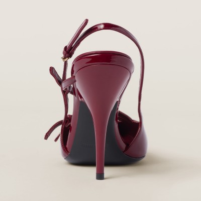 Miu Miu Patent Leather Slingbacks With Buckles Crimson MM261225 Miu Miu Patent Leather Slingbacks With Buckles Crimson MM261225