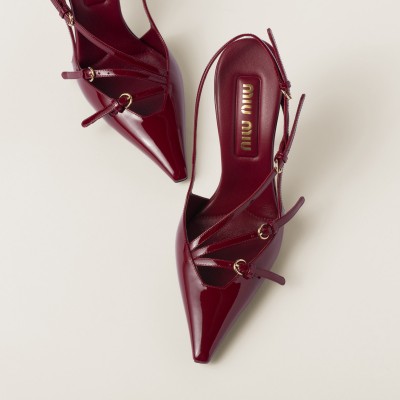 Miu Miu Patent Leather Slingbacks With Buckles Crimson MM261225 Miu Miu Patent Leather Slingbacks With Buckles Crimson MM261225