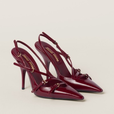 Miu Miu Patent Leather Slingbacks With Buckles Crimson MM261225 Miu Miu Patent Leather Slingbacks With Buckles Crimson MM261225
