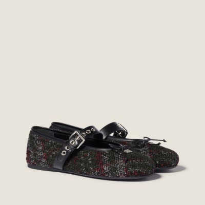 Miu Miu Plaid Tweed Ballerinas Loden Green MM261011