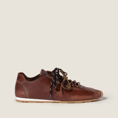 Miu Miu Plume Leather Sneakers Coffee MM261249