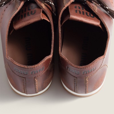 Miu Miu Plume Leather Sneakers Coffee MM261249