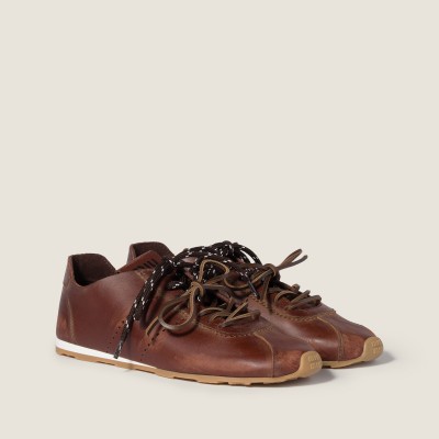 Miu Miu Plume Leather Sneakers Coffee MM261249