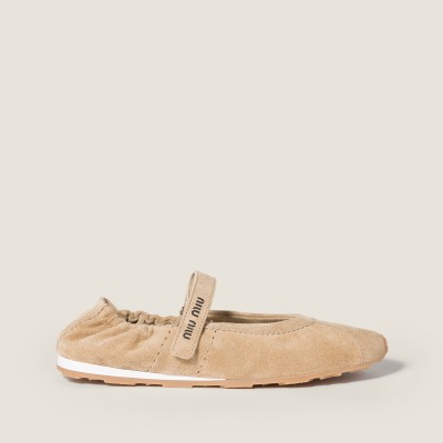 Miu Miu Plume Suede Ballerinas Desert Beige MM261003