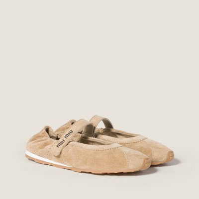 Miu Miu Plume Suede Ballerinas Desert Beige MM261003 Miu Miu Plume Suede Ballerinas Desert Beige MM261003