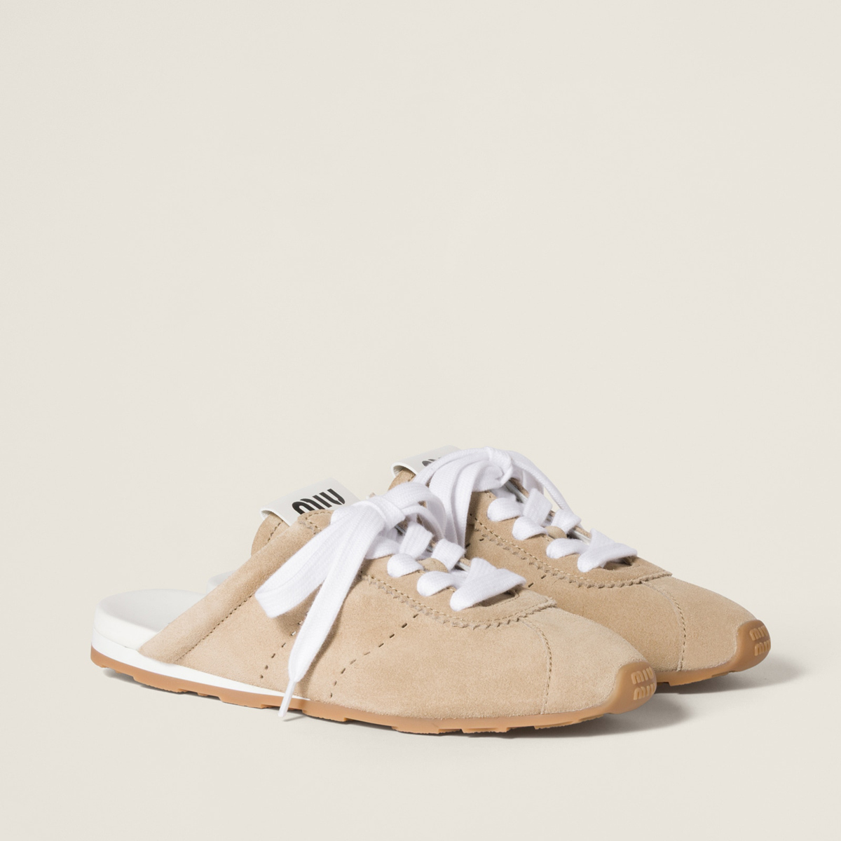 Miu Miu Plume Suede Mules Desert Beige MM261111 Miu Miu Plume Suede Mules Desert Beige MM261111