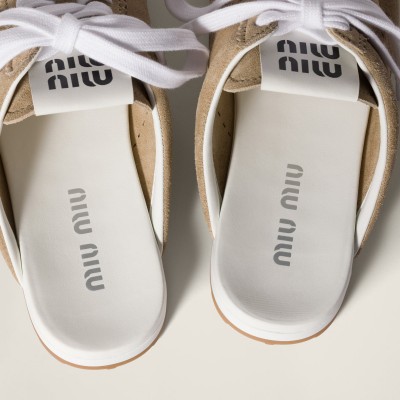 Miu Miu Plume Suede Mules Desert Beige MM261111 Miu Miu Plume Suede Mules Desert Beige MM261111