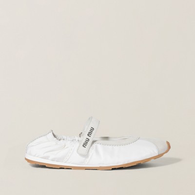 Miu Miu Plume Technical Fabric And Suede Ballerinas White MM261005