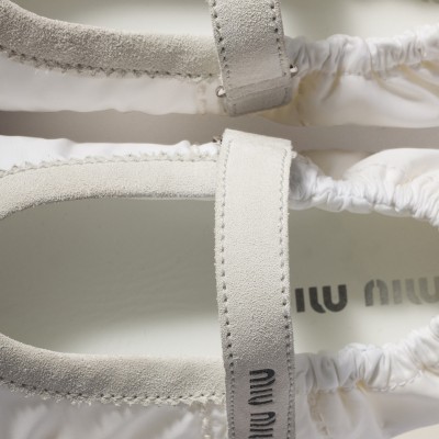 Miu Miu Plume Technical Fabric And Suede Ballerinas White MM261005