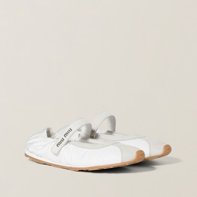 Miu Miu Plume Technical Fabric And Suede Ballerinas White MM261005