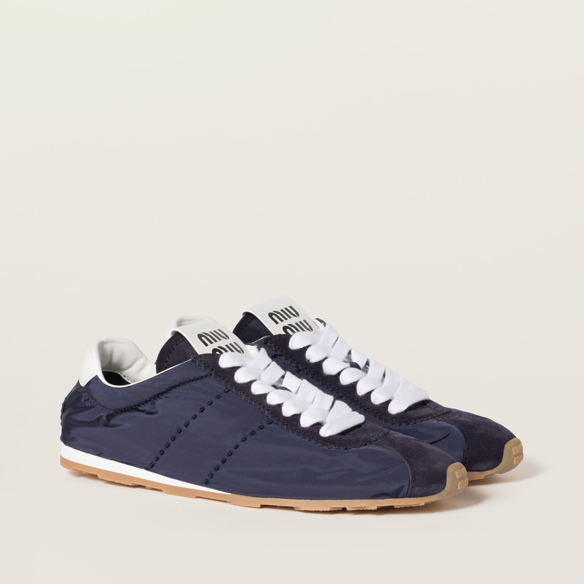 Miu Miu Plume Technical Fabric And Suede Sneakers Navy MM261245 Miu Miu Plume Technical Fabric And Suede Sneakers Navy MM261245