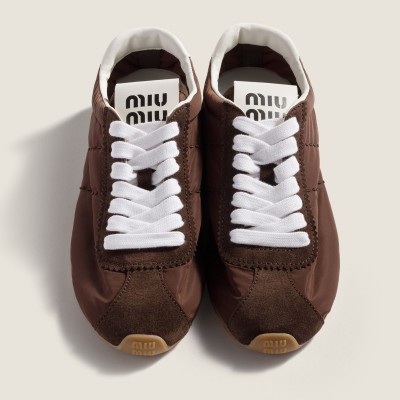 Miu Miu Plume Technical Fabric And Suede Sneakers Sienna MM261246