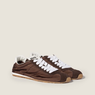 Miu Miu Plume Technical Fabric And Suede Sneakers Sienna MM261246 Miu Miu Plume Technical Fabric And Suede Sneakers Sienna MM261246