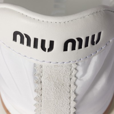 Miu Miu Plume Technical Fabric And Suede Sneakers White MM261247