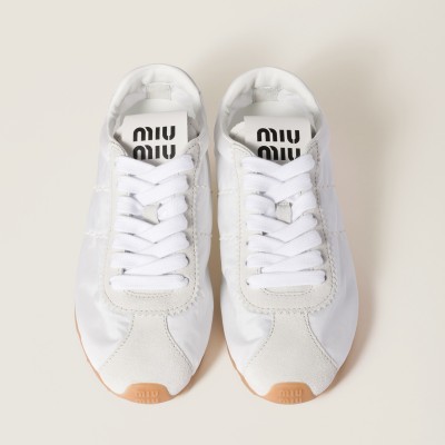 Miu Miu Plume Technical Fabric And Suede Sneakers White MM261247