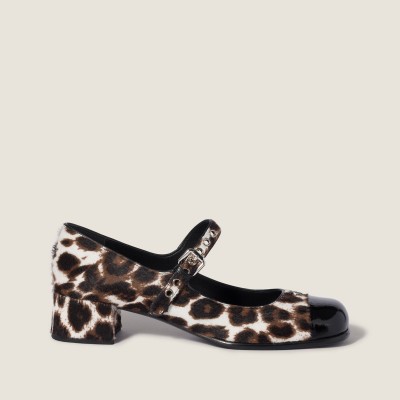 Miu Miu Printed Leather And Naplak Pumps Chalk White Black MM261341 Miu Miu Printed Leather And Naplak Pumps Chalk White Black MM261341