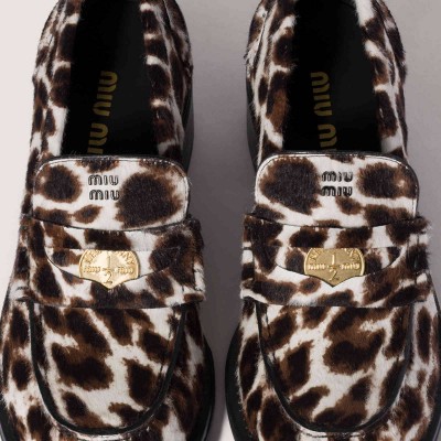 Miu Miu Printed Leather Loafers Chalk White MM261317