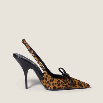 Miu Miu Printed Leather Slingback Pumps With Bow Honey MM261149 Miu Miu Printed Leather Slingback Pumps With Bow Honey MM261149