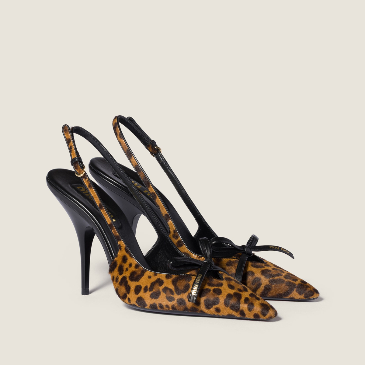 Miu Miu Printed Leather Slingback Pumps With Bow Honey MM261149 Miu Miu Printed Leather Slingback Pumps With Bow Honey MM261149