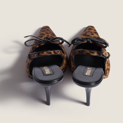 Miu Miu Printed Leather Slingback Pumps With Bow Honey MM261149 Miu Miu Printed Leather Slingback Pumps With Bow Honey MM261149