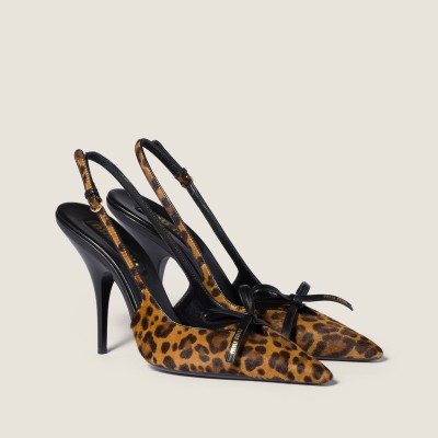 Miu Miu Printed Leather Slingback Pumps With Bow Honey MM261149 Miu Miu Printed Leather Slingback Pumps With Bow Honey MM261149