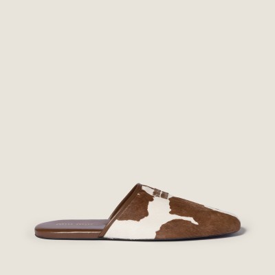 Miu Miu Printed Leather Slippers White Burnt Sienna MM261229 Miu Miu Printed Leather Slippers White Burnt Sienna MM261229