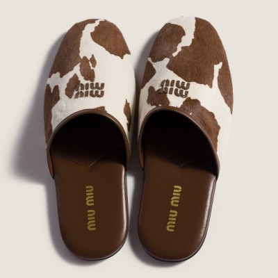 Miu Miu Printed Leather Slippers White Burnt Sienna MM261229 Miu Miu Printed Leather Slippers White Burnt Sienna MM261229