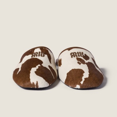 Miu Miu Printed Leather Slippers White Burnt Sienna MM261229 Miu Miu Printed Leather Slippers White Burnt Sienna MM261229