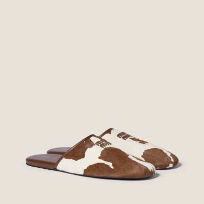 Miu Miu Printed Leather Slippers White Burnt Sienna MM261229 Miu Miu Printed Leather Slippers White Burnt Sienna MM261229