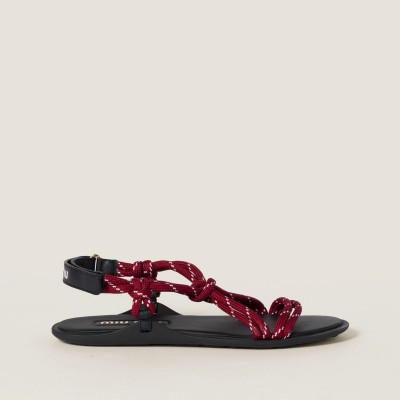 Miu Miu Riviere Cord And Leather Sandals Amaranth Red MM261155 Miu Miu Riviere Cord And Leather Sandals Amaranth Red MM261155