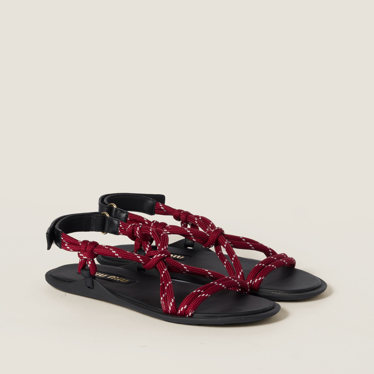 Miu Miu Riviere Cord And Leather Sandals Amaranth Red MM261155 Miu Miu Riviere Cord And Leather Sandals Amaranth Red MM261155